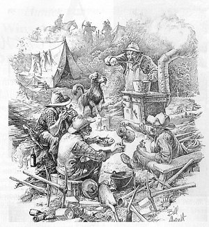 Old engraving of gold miners.